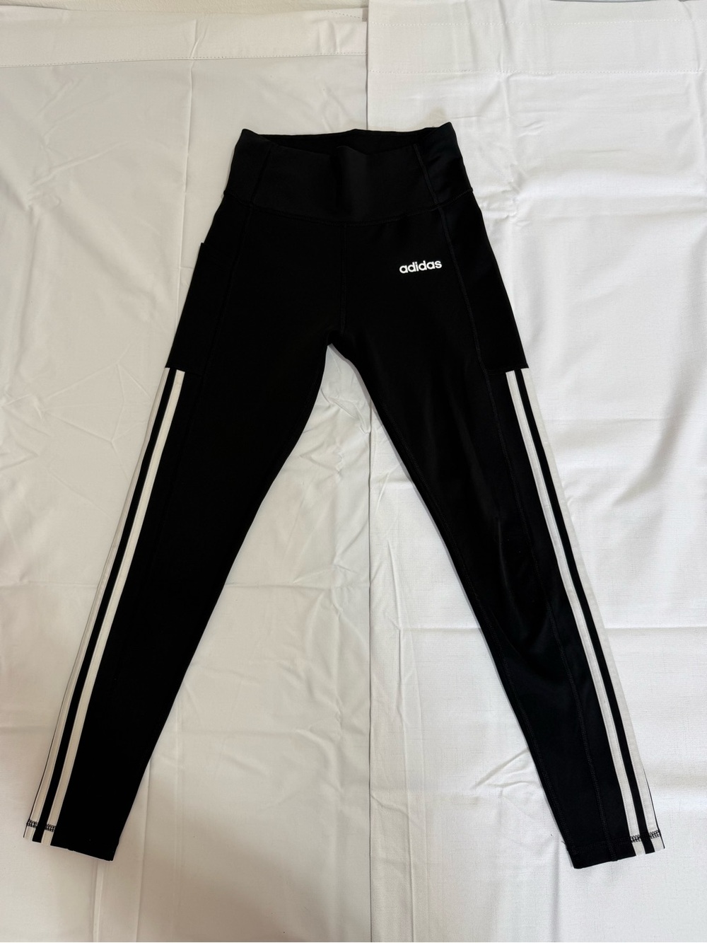 adidas Womens Black Logo Leggings with Side Stripes S